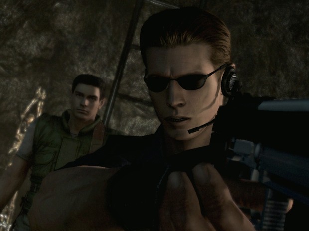 Protagonista Chris Redfield e vilão Albert Wesker em cena de 'Resident Evil HD Remaster' (Foto: Divulgação/Capcom)